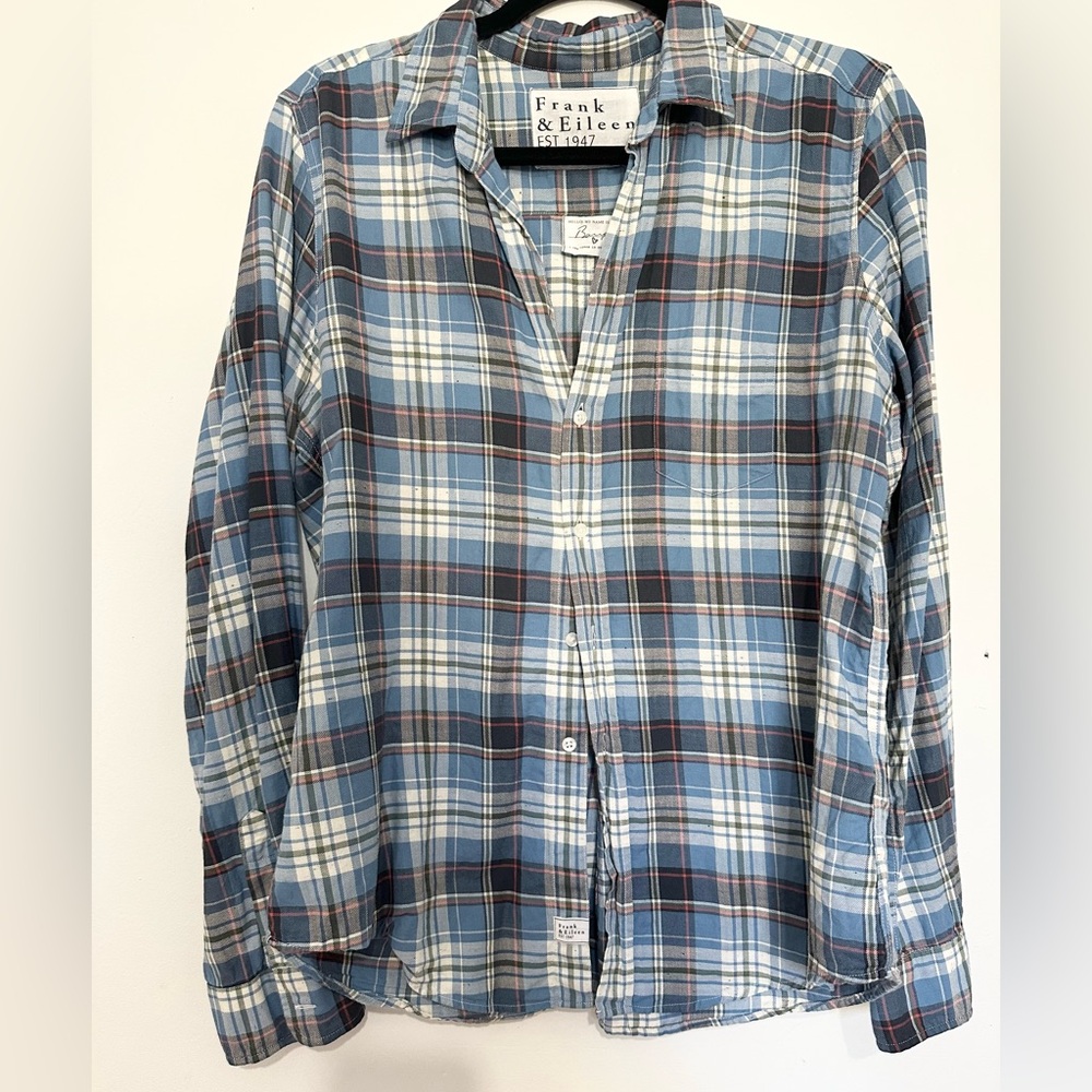 Frank & Eileen Navy and White Plaid Shirt